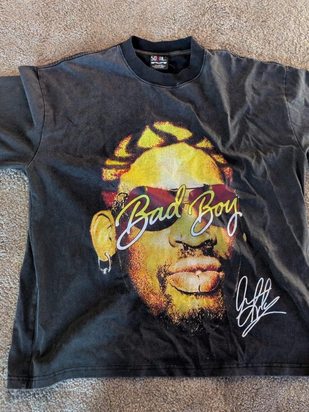 Dennis Rodman Bad Boy Graphic T-Shirt Black Faded Made in Japan Size M